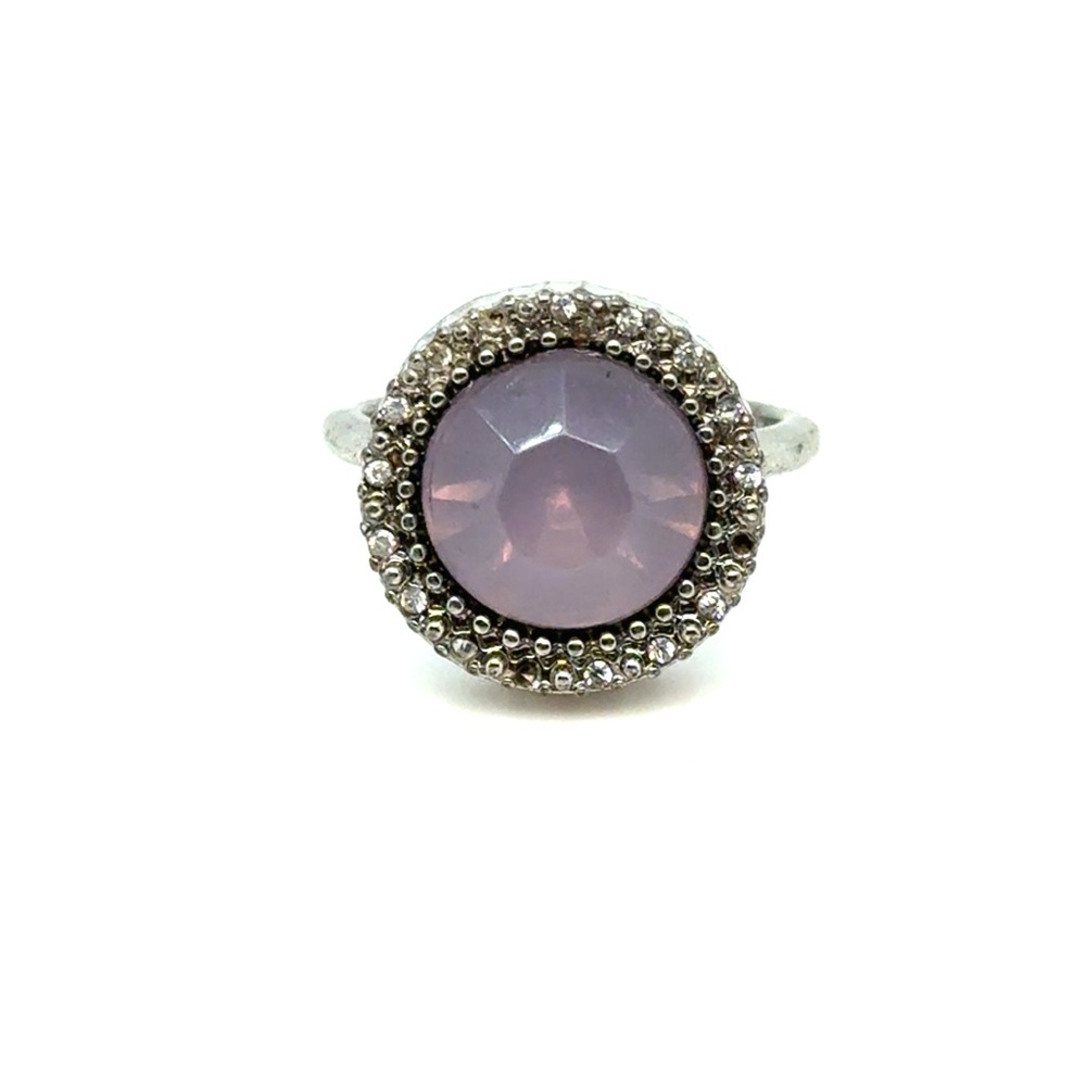 Silver Ring with‎ Lavender-Center Stone and Halo Accent